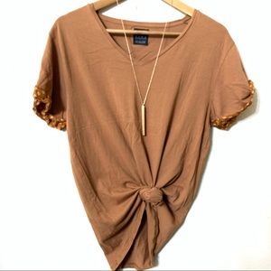 Zara brown burnt orange vneck tshirt